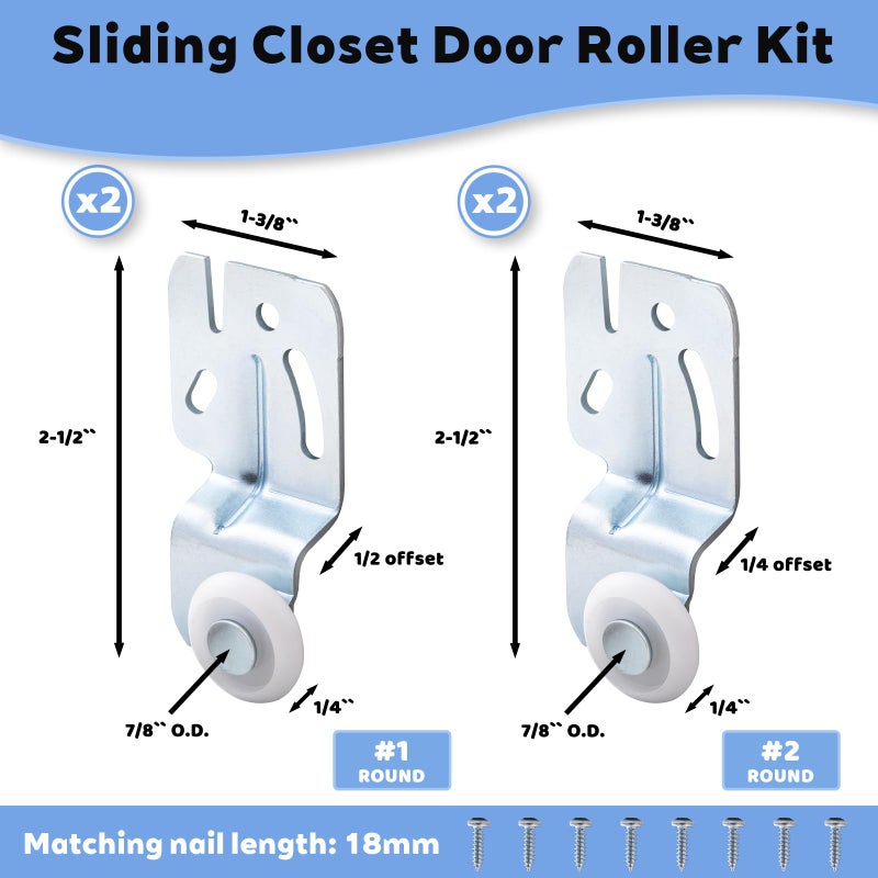 Tinsky Closet Sliding Door Hardware Wardrobe Roller Kit for Top Hung Bypass Kitchen Doors, 3/4"" to 1-3/8 Inch Thick Sliding Door - Image 2